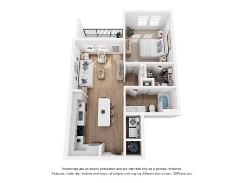 Floor plan for 1 bed, 1 bath, 726 sqft